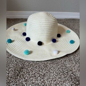 BCBGeneration Paper Straw Multi Colored Pom Pom Floppy Hat One Size